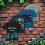 Minecraft Boy's Short Sleeve T-Shirt 4-Pack - Creeper, Skeleton, Zombie Graphic Tee Set for Kids (Black/Gray/Navy/Blue, Size 8)