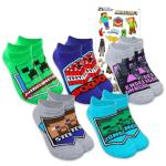 Minecraft Socks for Boys Set - Accessories Bundle With 5 Pairs of Socks for Kids Size 7-10, Ages 4-6 Plus Reward Stickers | Apparel Set