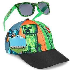 Minecraft Trucker Hat Baseball Cap and Kids Sunglasses Set Adjustable Snapback UV Protection Gamer Gifts (6-14 Years, Multi)