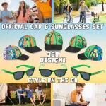 Minecraft Trucker Hat Baseball Cap and Kids Sunglasses Set Adjustable Snapback UV Protection Gamer Gifts (6-14 Years, Multi)