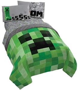 Jay Franco Minecraft Creeper 5 Piece Full Bed Set - Includes Reversible Comforter & Sheet Set - Super Soft Fade Resistant Microfiber - (Official Minecraft Product)