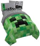 Jay Franco Minecraft Creeper 5 Piece Full Bed Set - Includes Reversible Comforter & Sheet Set - Super Soft Fade Resistant Microfiber - (Official Minecraft Product)