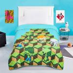 Minecraft Twin Bedding Set for Kids - Bundle with Bedspread, Flat Sheet, Fitted Sheet, and Pillowcase for Twin Bed Plus Posters, Stickers, More | Minecraft Bedroom Decor