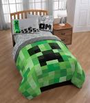 Jay Franco Minecraft Creeper 5 Piece Full Bed Set - Includes Reversible Comforter & Sheet Set - Super Soft Fade Resistant Microfiber - (Official Minecraft Product)
