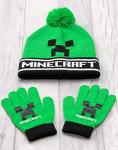 Minecraft Bobble Hat Gloves Set Creeper Knitted Beanie Gamer Gift One Size