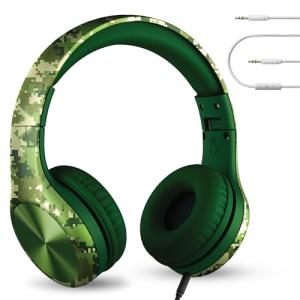 LilGadgets Connect+ Pro Wired Kids Headphones for School with Mic, Volume Limit & Noise Reduction Over-Ear Headset with Cord, SharePort Technology & SoftTouch Padding, Digital Camo