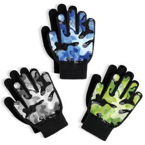 Glooarm 3 Pairs Kids Gloves Winter Gripper Knit Magic Gloves Stretch Warm Cold Weather Gloves for Boys Girls 4-12 Years