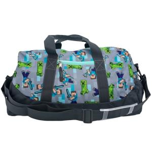 Minecraft Duffle Bag, 16 inch Travel Sleepover Weekender Bag for Girls & Boys, Green/Gray