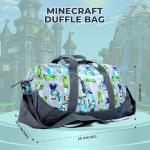 Minecraft Duffle Bag, 16 inch Travel Sleepover Weekender Bag for Girls & Boys, Green/Gray
