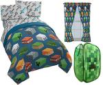 Jay Franco Minecraft Isometric Full Bed Set, Drapes and Creeper Pop Up Hamper Bundle