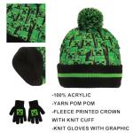 Minecraft Creeper All-Over Print Youth 2-Piece Knit Beanie & Gloves Set