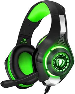 BlueFire Stereo Gaming Headset with Microphone for PS5 PS4 Xbox One Switch PC Mac – Wired Over-Ear Headphones with Surround Sound, Soft Memory Foam, Noise Canceling Mic, Light, 3.5mm Jack (Green)