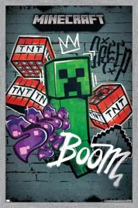 Trends International Minecraft - Creeper Do Not Enter Wall Poster, 22.4L x 14.7W, Gray Framed Version