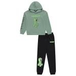 Minecraft Boys Hoodie Sweatpants Set - Black and Green Creeper Face Costume Hoodie Sweatshirt and Sweatpants Set (Jade Black, X-Large)