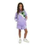 Minecraft Creeper Blocks Girl's Purple Drop Shoulder Hoodie & Cargo Sweatshorts Set-14
