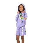 Minecraft Creeper Blocks Girl's Purple Drop Shoulder Hoodie & Cargo Sweatshorts Set-14