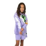 Minecraft Creeper Blocks Girl's Purple Drop Shoulder Hoodie & Cargo Sweatshorts Set-14