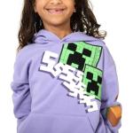 Minecraft Creeper Blocks Girl's Purple Drop Shoulder Hoodie & Cargo Sweatshorts Set-14