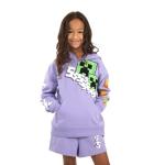 Minecraft Creeper Blocks Girl's Purple Drop Shoulder Hoodie & Cargo Sweatshorts Set-14