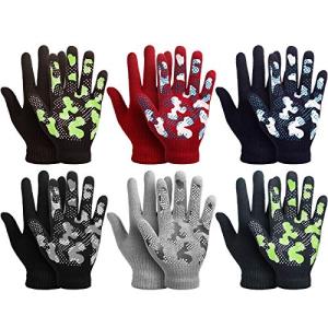 Syhood 6 Pairs Stretch Winter Kids Gloves Camouflage Full Fingers Gloves for Boys 5-8 Years old (Classic Colors, Medium)