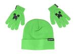 Minecraft Creeper Face Kids Costume Beanie Hat Cap and Gloves Set New Green