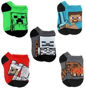 Minecraft Boy's 5 Pack Character Socks, Green/Charcoal, Small