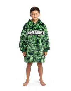 Minecraft Creeper Boys Green Blanket Hoodie | Soft Fleece Pullover with Hood & Long Sleeves | Cozy Loungewear
