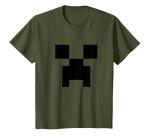 Minecraft Minimalist Big Creeper Face Pixel T-Shirt, Youth, Olive Green, X-Small