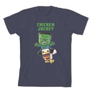 Minecraft Movie Chicken Jockey Youth Navy Crew Neck Short Sleeve T-Shirt-XS