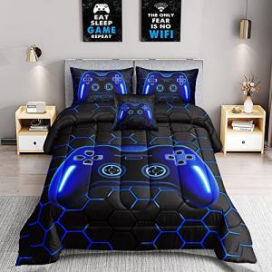 ROWADALO 5 Pieces Bed in A Bag Gamer Bedding Set for Boys Kids Adult Gaming Comforters Set,Boys Bed in A Bag Set Twin Size Comforter with Fitted Sheet Flat Sheet Pillowcase pillowsham,DJTH5025Twin