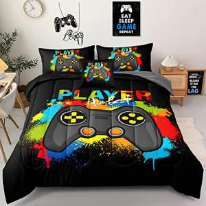 Z.Jian HOME 5 Pieces Gaming Bedding Set Twin Size for Boys Gamer Comforter Set for Boys Girls Kids Teens 5 Piece Bed in A Bag Video Game Bedding for Gamer Room Decorative Twin19