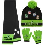 Minecraft Boys Beanie Hat Gloves And Scarf Set, Winter Accessory Set - Boys Gift (One Size, Green/Black Character)