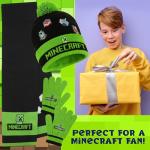 Minecraft Boys Beanie Hat Gloves And Scarf Set, Winter Accessory Set - Boys Gift (One Size, Green/Black Character)