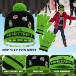 Minecraft Boys Beanie Hat Gloves And Scarf Set, Winter Accessory Set - Boys Gift (One Size, Green/Black Character)
