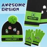 Minecraft Boys Beanie Hat Gloves And Scarf Set, Winter Accessory Set - Boys Gift (One Size, Green/Black Character)