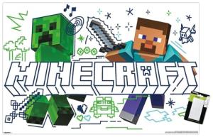 Trends International Minecraft: Doodle - Steve & Creeper Wall Poster, 22.4L x 14.7W, Premium Poster & Mount Bundle