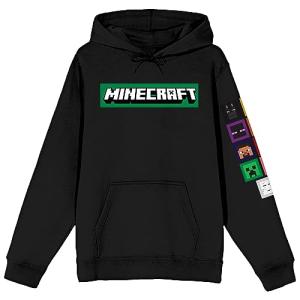 Minecraft Pixel Art and Logo Adult Black Graphic Adult Hoodie-XS