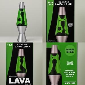 14.5” Lava Lamp Black Lava Green Liquid Silver Base New Minecraft Colors
