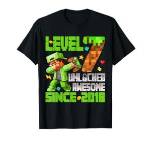 Level 7 Unlocked Awesome Since 2018 7th Birthday Game Pixel T-Shirt