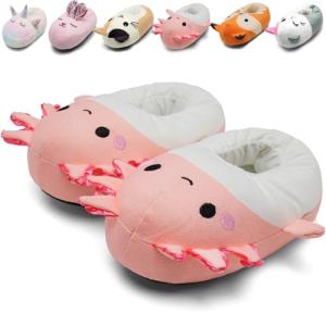 IceUnicorn Toddler Novelty Slippers Kids Cute Funny Animal House Shoes Girls Boys Christmas Plush Warm Bedroom Indoor Slipper (Axolotl, 24/25)