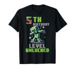 5th Birthday Level Unlocked Pixel Dab 5 Bday Gamer Boys Kids T-Shirt