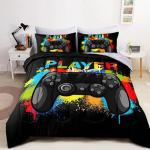 Wajade Kids Gamer Comforter Set Twin Size Bed in a Bag for Boys and Girls, 7 Pieces 3D Video Game Controller Printed Bedding Set Includes Comforter, Flat Sheet, Fitted Sheet, Two Pillowcases & Shams