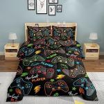 ROWADALO 5 Pieces Gaming Bedding Set for Boys Gamer Comforter Set Twin Size,Game Controller Comforter for Boys Kids 5 Pieces Bed in A Bag 3D Gamepad Microfiber Bedding Sets,DJT H5011 Twin