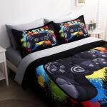 Wajade Kids Gamer Comforter Set Twin Size Bed in a Bag for Boys and Girls, 7 Pieces 3D Video Game Controller Printed Bedding Set Includes Comforter, Flat Sheet, Fitted Sheet, Two Pillowcases & Shams