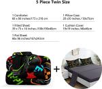 ROWADALO 5 Pieces Gaming Bedding Set for Boys Gamer Comforter Set Twin Size,Game Controller Comforter for Boys Kids 5 Pieces Bed in A Bag 3D Gamepad Microfiber Bedding Sets,DJT H5011 Twin