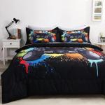 Wajade Kids Gamer Comforter Set Twin Size Bed in a Bag for Boys and Girls, 7 Pieces 3D Video Game Controller Printed Bedding Set Includes Comforter, Flat Sheet, Fitted Sheet, Two Pillowcases & Shams