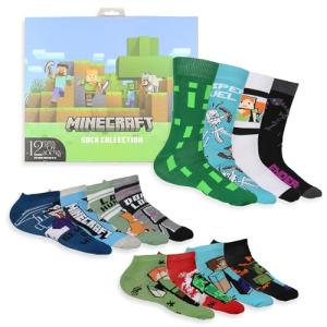 Bioworld Minecraft Men's 12 Days of Socks Adult Ankle and Crew Socks Mix and Match Advent Gift Box Set