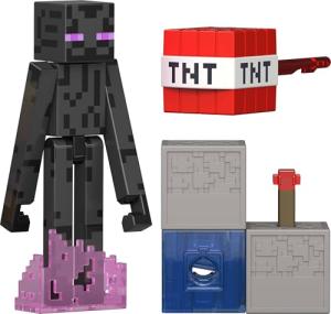 Mattel Minecraft Toys, Enderman Action Figure with Accessory & Redstone Building Piece, 3.25-inch Scale Collectible Set Inspired by Video Game