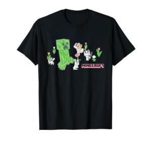Minecraft Creeper With Bunnies And Cats Pixel Garden T-Shirt