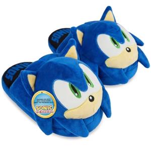 Get Trend Sonic Slippers for Boys, US 11.5–2.5, Plush, Fuzzy House Shoes, Kids Character Slippers, Indoor Wear Comfy Footwear, Gifts for Boys (2/2.5 US, Blue Sonic)